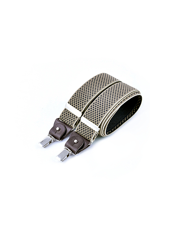Brede bretellen met clips en leer - Marine kruis op beige